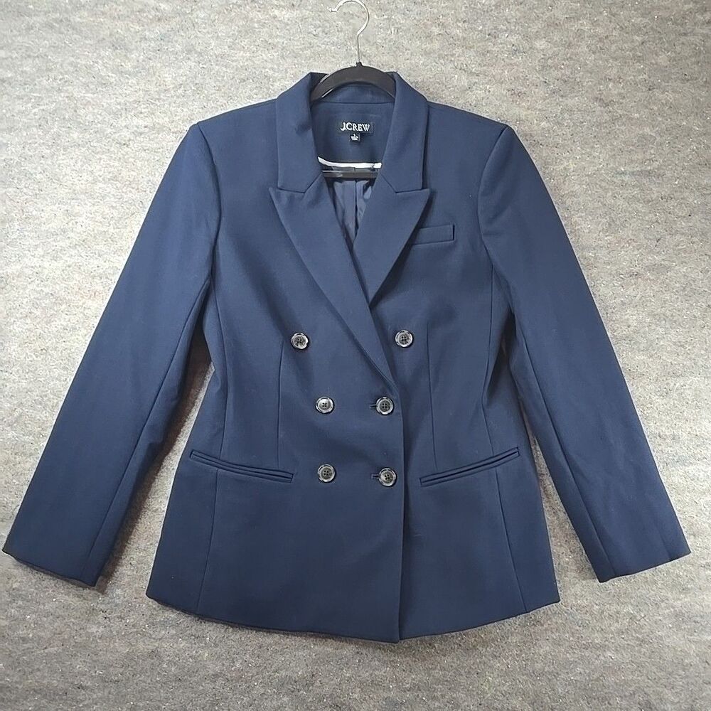 J.Crew Double Breasted Blue Piped Blazer Jacket Carreman French Fabric Lined Sz6